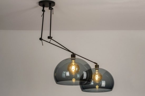 Lumidora Hanglamp 30806 - BROOKLYN - 2 Lichts - E27 - Zwart - Grijs - Kunststof