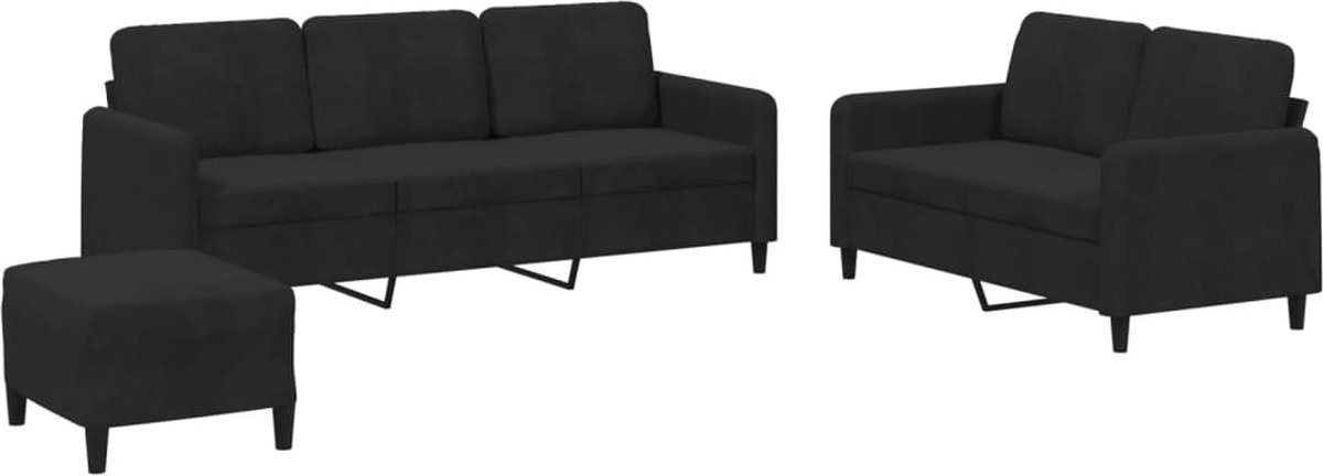 vidaXL - 3-delige - Loungeset - fluweel - zwart