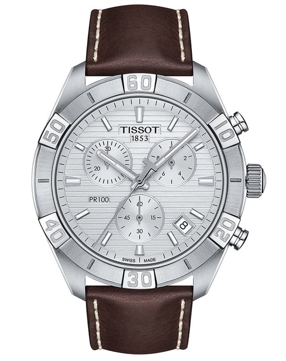 Tissot PR 100 T1016171603100 Horloge - Leer - Bruin - Ø 44 mm