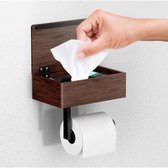 Houten toiletrolhouder, doos voor nat toiletpapier - toiletrolhouder met doos voor vochtige doekjes, toiletrolhouder met plank - roestvrijstalen toiletrolhouder