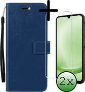 Hoes Geschikt voor Samsung A25 Hoesje Bookcase Hoes Flip Case Book Cover Met 2x Screenprotector - Hoesje Geschikt voor Samsung Galaxy A25 Hoes Book Case Hoesje - Donkerblauw