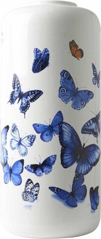 Heinen Delfts Blauw - Vase cylindre - Papillons - 30 x 14 cm