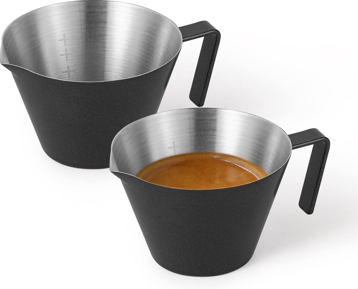 Espresso maatbeker, 304 roestvrij staal met walnoot handvat