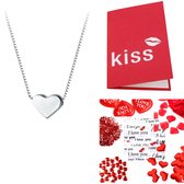 3- Delig - Zilveren hart ketting - 3-D kaart-Tafelpakket-Valentijn- Rood- Charme Bouijx