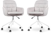 Nolon Nout-Mia Bureaustoelen Set van 2 Beige - met Armleuning - Stof - Verstelbaar - Wieltjes - Wit Onderstel