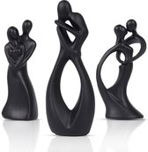 Sculptuurliefhebbers knuffel kus beeldje set van 3 Valentijnsdag decoraties paar standbeelden bruiloft salontafel decoratie (zwart)