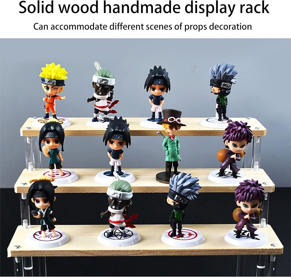 NBEADS 3-Tier Wooden Display Stand - 40,3x16x11,5cm Clear Acrylic Figure Organizer Holder for Office Home Tabletop and Craft Shows