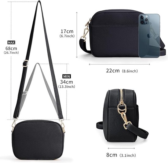 KALIDI Crossbody Tas voor Vrouwen Vegan Leer Telefoon Tas Kleine Schoudertas Portemonnee RFID Blocking Meerdere Zakken Cross Body Tassen voor Dames Reizen Winkelen Dagelijks, Zwart, Small