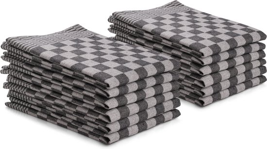 Set de Essuies de vaisselle - 12 pièces - 50x70 - motif bloc - à carreaux - losange traiteur - noir