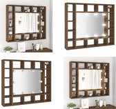 vidaXL Armoire à miroir avec éclairage LED 91x15x76-5 cm Chêne marron - Armoire à miroir - Armoires avec miroire - Armoire à miroir LED- Armoire