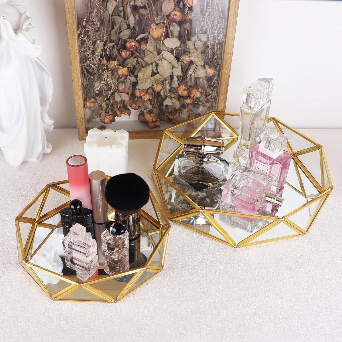 Plateau Ovale Vintage Doré Pour Bijoux Parfums Maquillage - Miroir 18x26,5 Cm