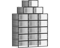 Schoenendozen Set van 18 schoen opbergdozen Schoen Organizer Plastic dozen opvouwbare stapelbaar voor schoenen op maat 42 transparant zwart