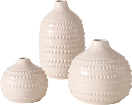 Vase - 3set - Beige - Céramique - Hauteur 20-14-11cm. - Ø11-12-15cm