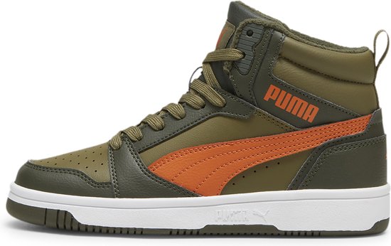 PUMA Puma Rebound V6 Mid WTR Jr Baskets pour femmes unisexes - Olive foncé-Sirop d'érable - PUMA Olive - Taille 38