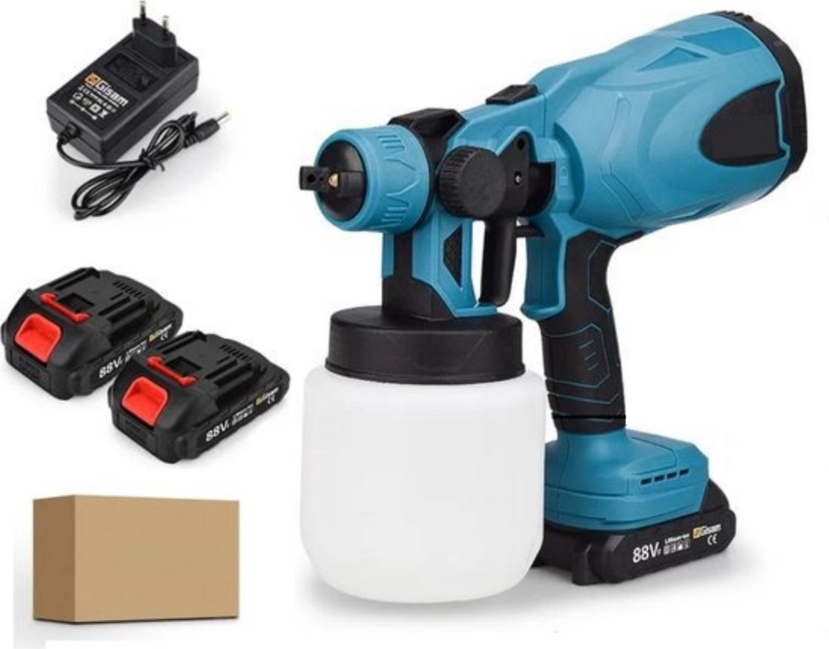 Gisam Verfpistool - Verfspuiten Electrisch - Verfspuiten - Accu Verfspuit - Inclusief 2 Accu's - 30 CM Spuitafstand - 800ml Inhoud