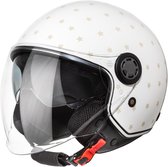 VINZ Milford Scooterhelm met zonnevizier / Jethelm met sterren / Brommerhelm / Motorhelm / Helm Scooter Retro / Snorfiets helm / Snorscooter helm - Geschikt Voor Helmplicht Blauw Kenteken - Wit