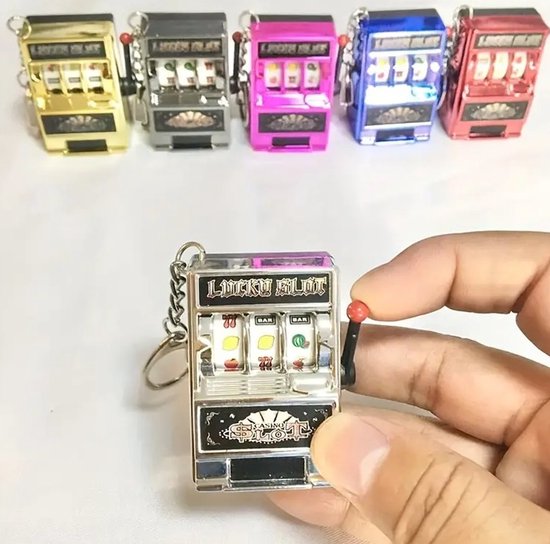 6 Stuks Sleutelhanger Hanger, Slotmachine Sleutelhanger Funny Gag Toys Mini Slotmachine Speelgoed (Goud Zilver