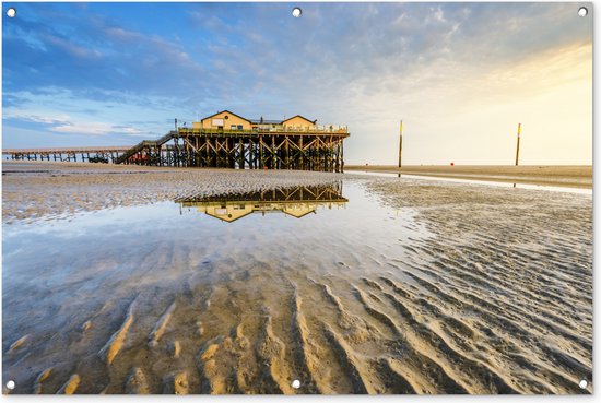 Foto: Tuinposter tuindoek tuinposters buiten strandpaviljoen van het duitse nationaal park schleswig holsteinisches wattenmeer 120x80 cm tuin