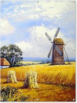 Tuinposter - Tuindoek - Tuinposters buiten - Schilderij - Boerderij - Molen - Olieverf - 90x120 cm - Tuin