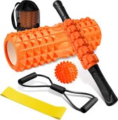 Fasciarol sets met massageroller staaf weerstandsbanden krachttraining massagebal fitnessbanden 33 cm schuimrol voor yoga pilates met poster (oranje)