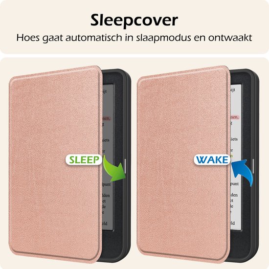 Hoesje Geschikt voor Kobo Clara Colour Hoes Book Case - Hoes Geschikt voor Kobo Clara Colour Hoesje Book Cover Met Screenprotector - Rosé Goud van Hoesje  — afbeelding 5
