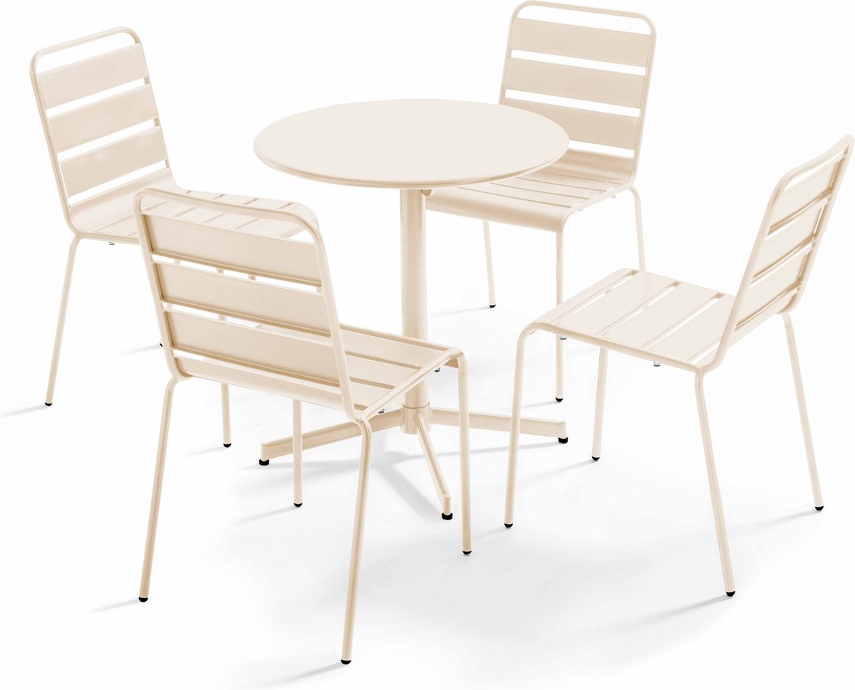 Oviala - Set van een ronde tuin tafel en 4 ivoren stoelen - Palavas
