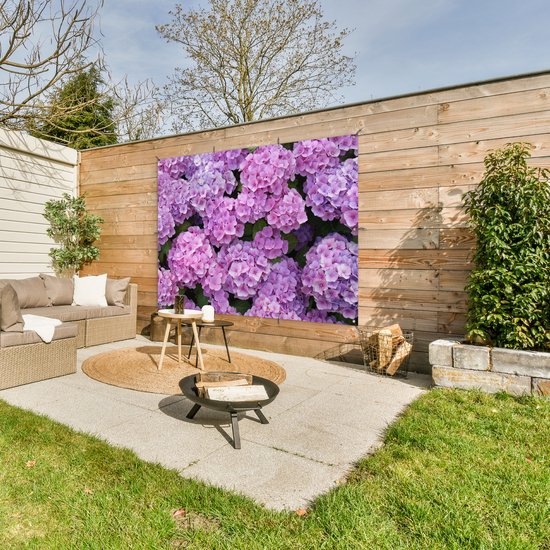 Décoration murale extérieure Fleurs - Hortensia - Arbuste - Rose - Pétales - 160x120 cm - Toile jardin - Poster extérieur