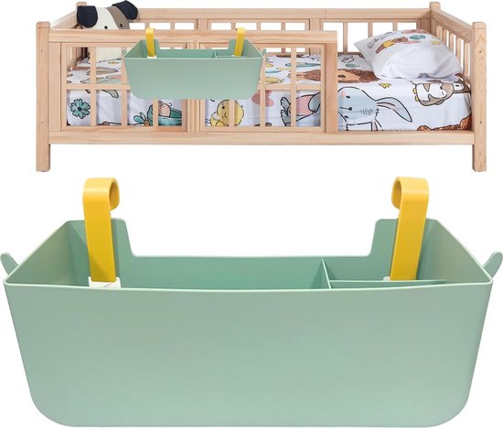 Verkleedtafel-organizer, luierorganizer, hangende opbergruimte aan bed met 4 haken voor kinderbed, boekenkast, slaapzaal (groen)