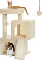 Krabpaal met Dual Condos voor huiskatten, alles-in-één kattenhuis met gevoerde zitstang, krabhelling en palen en verwisselbare ballen, grijs