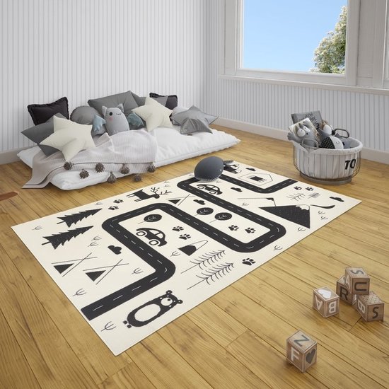 Flycarpets Adventures Kinderkamer Straat Design vloerkleed - Crème - 120x170 cm