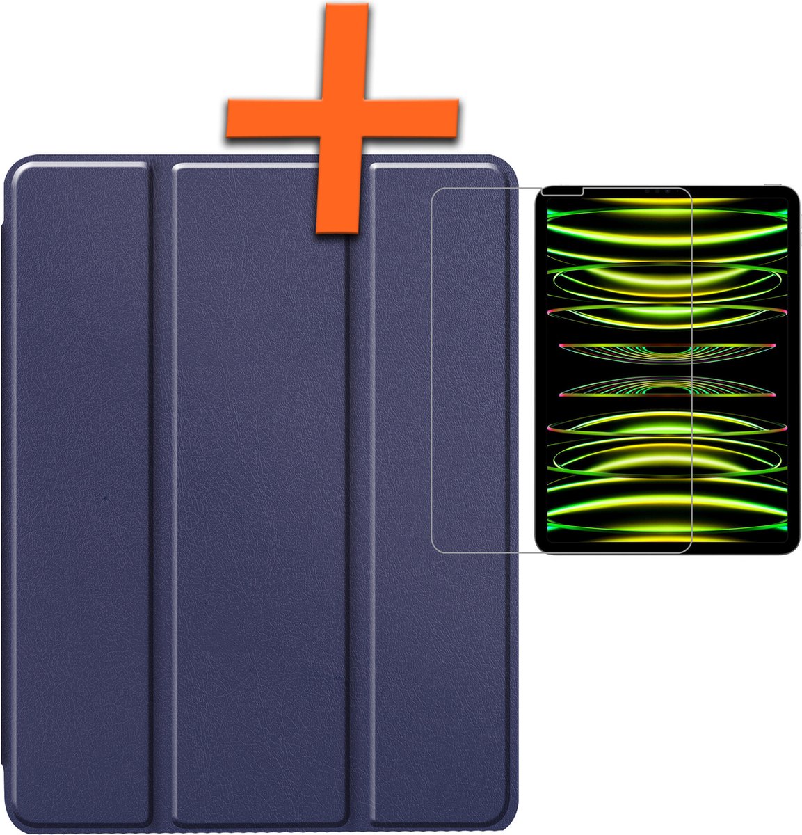 Hoesje - Geschikt voor Apple iPad Pro (2024/2025) - 13 inch - Met Screenprotector - Trifold Bookcase - Hard Cover Case - Met Uitsparing Geschikt voor Apple Pencil - Hardcover Book - Tablet Hoes - Donkerblauw