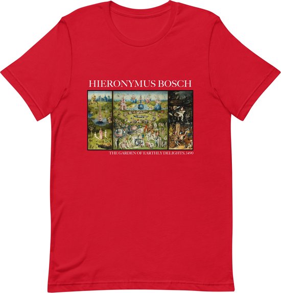 Hieronymus Bosch 'De Tuin der Lusten' ("The Garden of Earthly Delights") Beroemd Schilderij T-Shirt | Unisex Klassiek Kunst T-shirt | Rood | XL