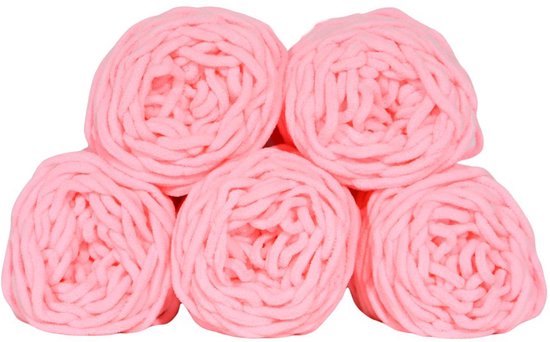 Foto: Set 5 bollen dikke wol roze chunky garen haken breien 7 mm breed 235 meter perfect voor amigurumi