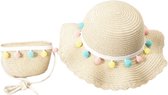 Zomerhoed stro - meisjes - mode - kinderen - zomer - beige hoed met gekleurde pompons eraan