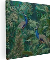 Artaza Peinture sur toile Deux paons dans la jungle – 30 x 30 – Klein – Photo sur toile – Impression sur toile