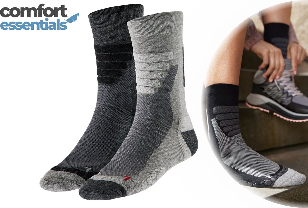 Comfort Essentials Wandelsokken All Weather 2-Pack – Wandelsokken Dames – Wandelsokken Heren – Wandel Sokken - Multi Grijs - Maat 45/47