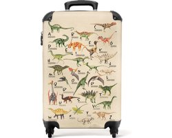 foto van NoBoringSuitcases.com® - Kinderkoffer jongen - Kindertrolley dino jongens - Handbagage koffer lichtgewicht - Reiskoffer trolley kinderen - Rolkoffer met wieltjes - Koffertje kind - Past binnen 55x40x20 en 55x35x25
