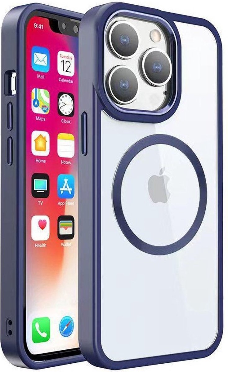 Cityhoesje-geschikt voor iPhone 15 Pro – Wave – Transparant - Magsafe - Blauw - Backcover