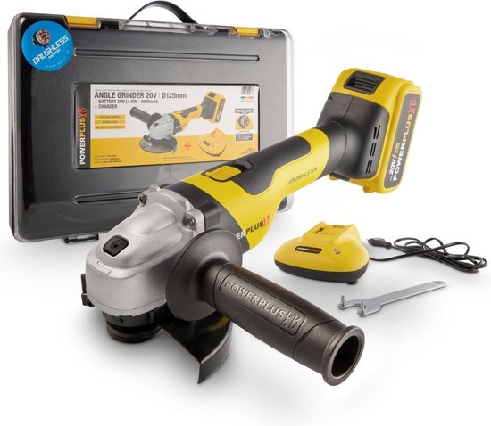 Powerplus POWXB20050 Accu haakse slijper - 20V - 125mm schijfdiameter - Brushless - Incl. 4.0Ah Accu en lader - Excl. slijpschijf 125mm