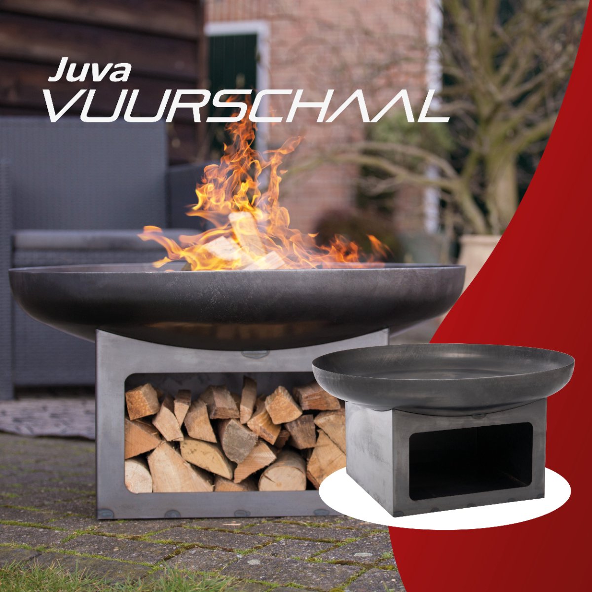 RedFire Juva Vuurschaal met houtopslag - Ø 80 cm - Grijs