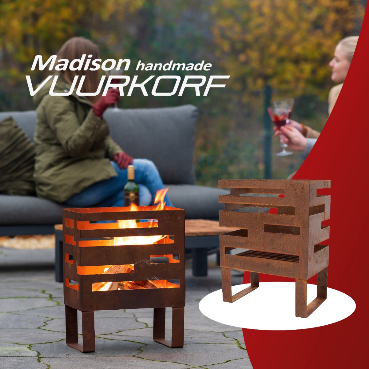 RedFire Madison Fire Bowl - Corten Look - 38 x 23 x 50 cm