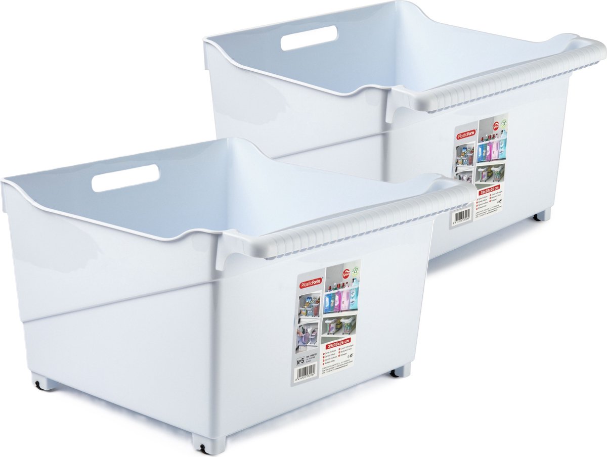 Plasticforte opberg Trolley Container - 2x - wit - L39 x B38 x H26 cm - kunststof