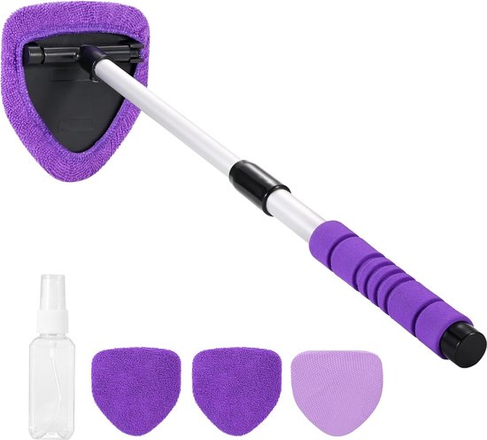 Nettoyant pour vitres de voiture – Outil de nettoyage de pare-brise de 61 cm avec flacon pulvérisateur, capuchons en microfibre – Kit de lavage de voiture extensible avec longue poignée en éponge douce