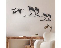 3 stuks Zwerm Vogels modern deco muurdecoratie - Wanddecoratie - Zwart - Houten art - Muurdecoratie - Line art - Wall art - Bohemian - Wandborden - Woonkamer - wandecoratie woonkamer