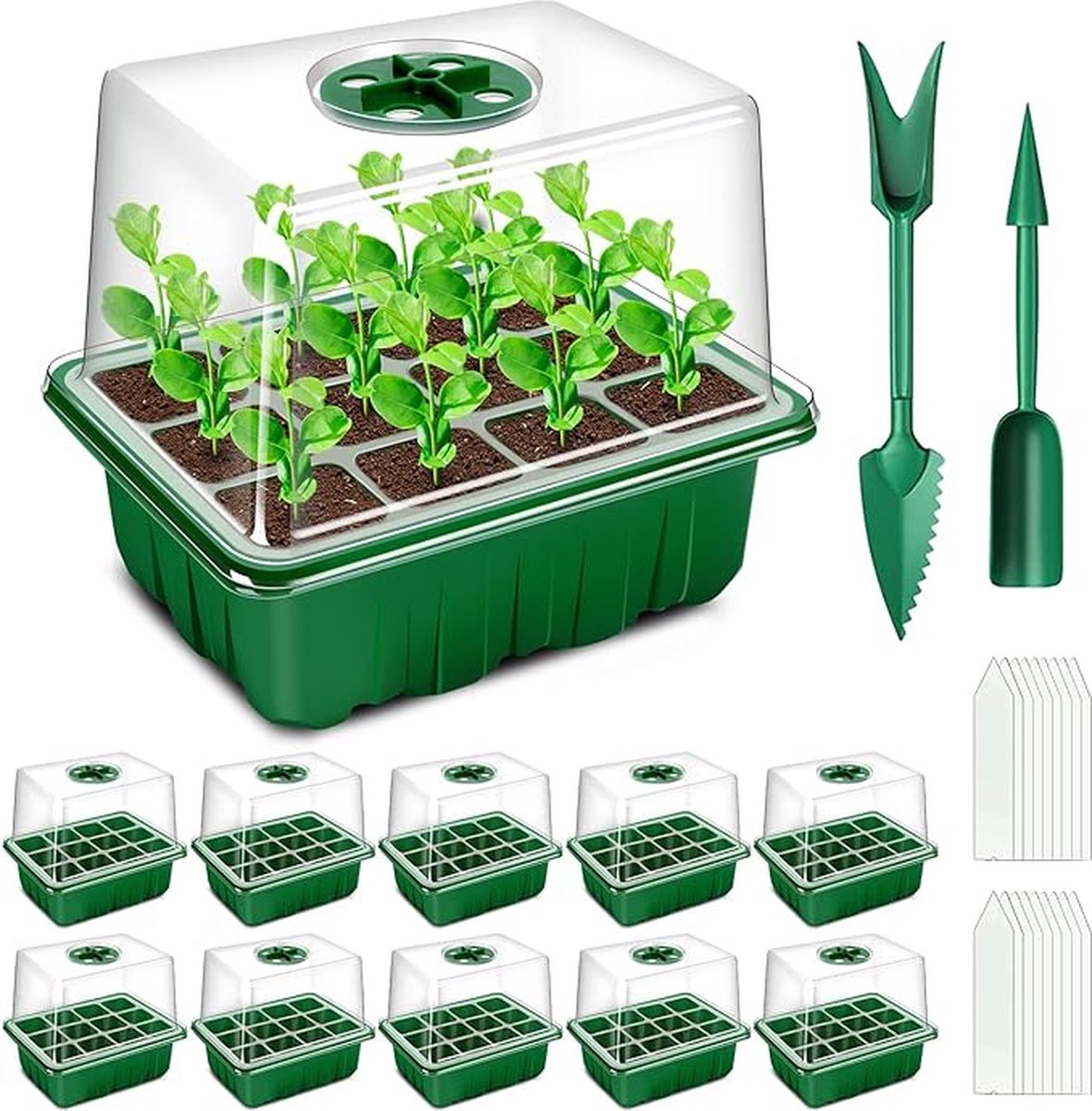 UniEgg® 10 Pack Kweekbak met TORENKAP voor 60 zaailingen - Compleet Kweekset inclusief accessoires - Kweektafel - Verstelbare Ventilatie - Kweekbakken Moestuin