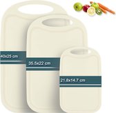 Snijplank van kunststof, 3-delige snijplankenset met sapgroeven en antislip handgrepen, antibacteriële snijplanken/ontbijtplankjes kunststof crèmekleur, BPA-vrij, vaatwasmachinebestendig