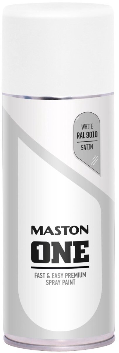 Maston ONE - spuitverf - zijdeglans - wit (RAL 9010) - 400 ml - spuitbus verf