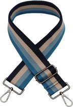 Schouderriem Vintage Strepen Blauw - bag strap - verstelbaar - met gespen - afneembare schouderband - tassenriem