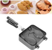 Pan wafelijzer, Taiyaki visvorm, taartvorm, dubbele pan, wafelcakevorm, pannenkoeken, dubbele pan, braadpan met lange handgreep, voor thuis, DIY, koken, feest, dessert