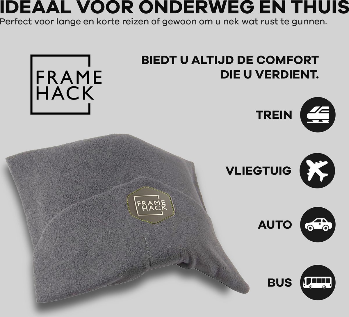 Zacht Travel Pillow Reiskussen - Neksteun Nek Support - Nekkussen - inclusief 3D slaapmasker & oordopjes – Lichtgrijs